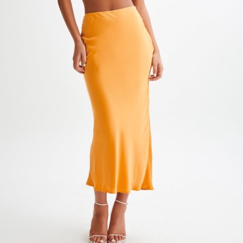 Meshki Viviana Satin Maxi Skirt - Tangerine